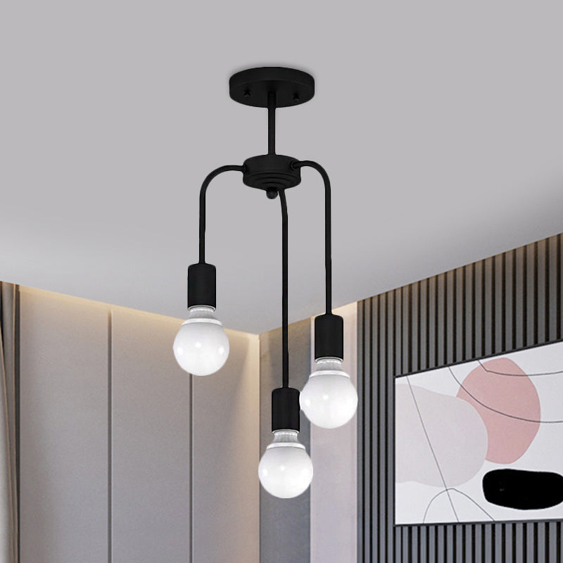 Exposed Kitchen Semi Flush Mount Light Vintage Industrial Metal 3 Lights Black Ceiling Lighting Clearhalo 'Ceiling Lights' 'Close To Ceiling Lights' 'Close to ceiling' 'Semi-flushmount' Lighting' 456768