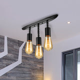 Open Bulb Bedroom Ceiling Light Fixture Farmhouse Style Iron 3 Lights Black Semi Flush Mount Lighting Clearhalo 'Ceiling Lights' 'Close To Ceiling Lights' 'Close to ceiling' 'Semi-flushmount' Lighting' 456788