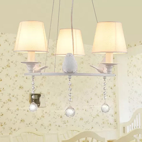 Bucket Shade Living Room Chandelier Metal Elegant Hanging Lamp with Crystal in White 3 White Clearhalo 'Ceiling Lights' 'Chandeliers' Lighting' options 45917_091513c2-5d3b-470a-8506-f9819bab5f6a