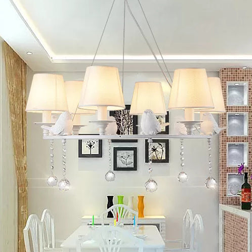 Bucket Shade Living Room Chandelier Metal Elegant Hanging Lamp with Crystal in White 6 White Clearhalo 'Ceiling Lights' 'Chandeliers' Lighting' options 45922_25ea0385-3eca-41ab-abfc-7793a93514d4
