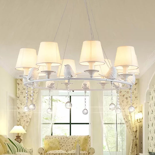Bucket Shade Living Room Chandelier Metal Elegant Hanging Lamp with Crystal in White Clearhalo 'Ceiling Lights' 'Chandeliers' Lighting' options 45925