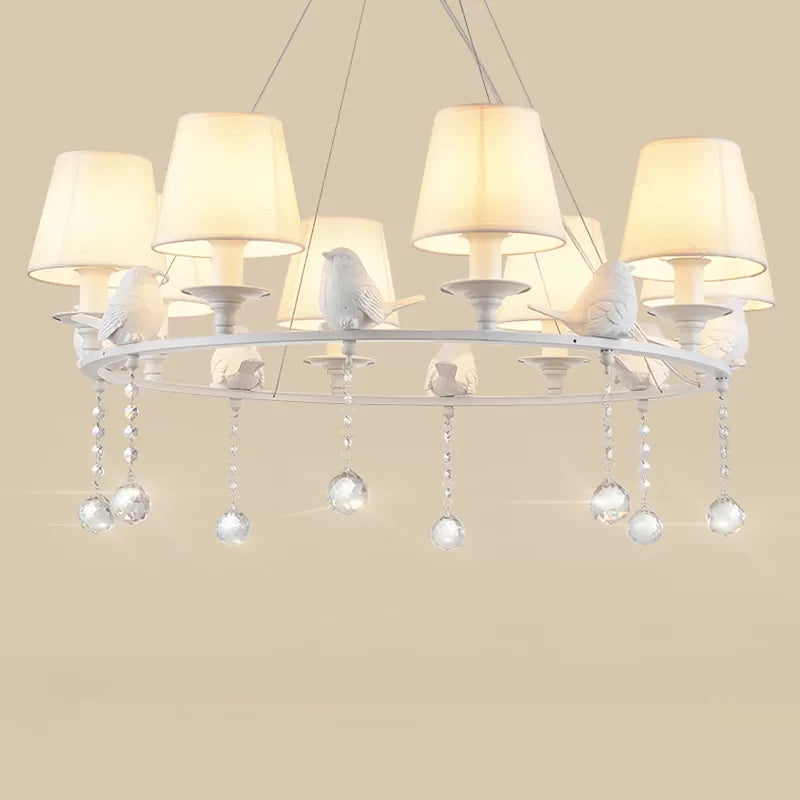 Bucket Shade Living Room Chandelier Metal Elegant Hanging Lamp with Crystal in White 8 White Clearhalo 'Ceiling Lights' 'Chandeliers' Lighting' options 45926_5328cbd0-bf88-46c1-b7c2-4edc61d180a2