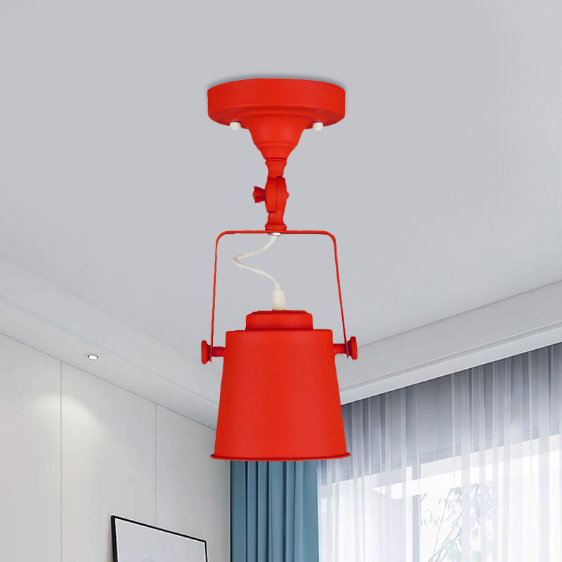 Retro Loft Tapered Semi Flush Pendant Light 1 Head Rotatable Metal Ceiling Lamp in Grey/Red/Pink for Bedroom Red Clearhalo 'Ceiling Lights' 'Close To Ceiling Lights' 'Close to ceiling' 'Semi-flushmount' Lighting' 460033