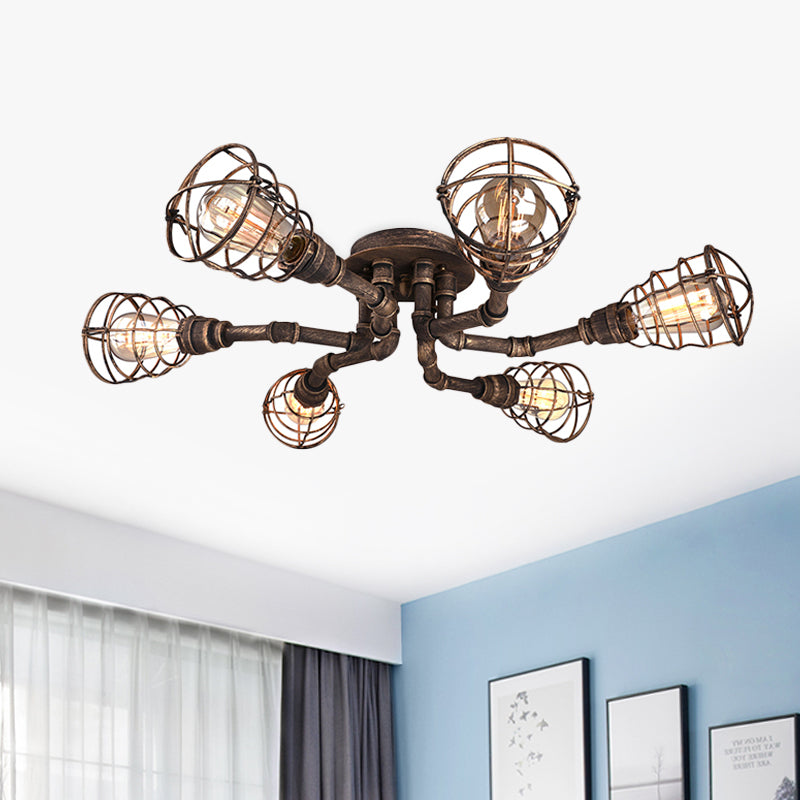 Black/Bronze 4/6/8 Bulbs Ceiling Lamp Farmhouse Metal Twisted Pipe Semi Flush Light Fixture for Restaurant Clearhalo 'Ceiling Lights' 'Close To Ceiling Lights' 'Close to ceiling' 'Semi-flushmount' Lighting' 460053