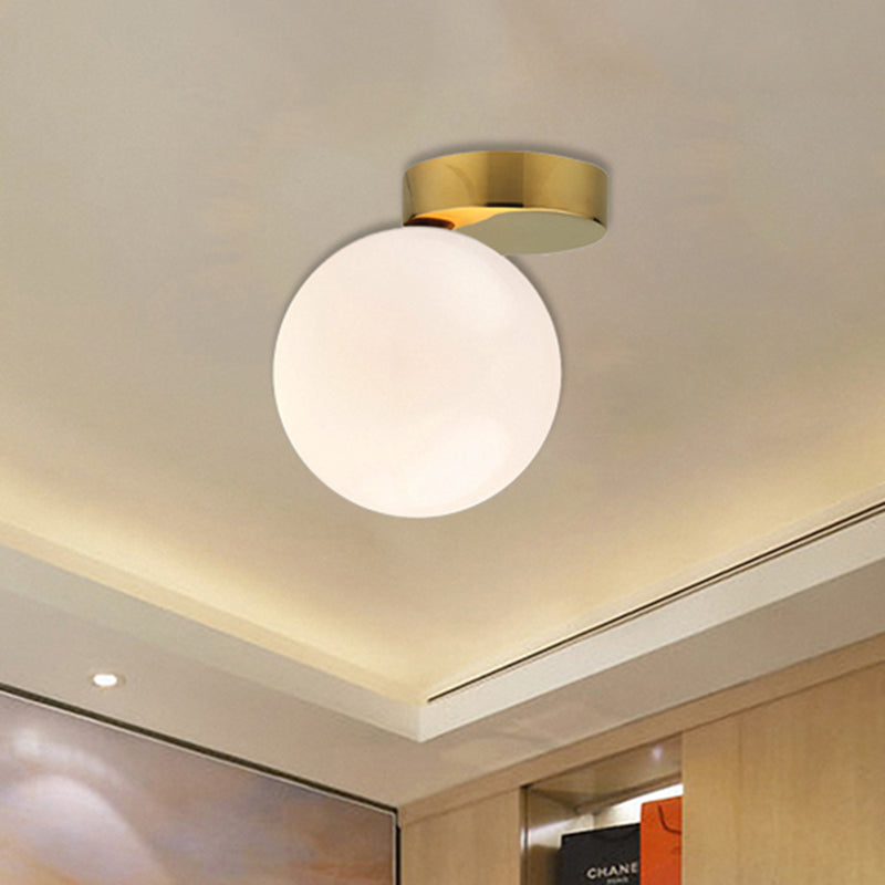 Milk Glass Global Flush Mount Lighting Contemporary 6"/8" W 1 Head Close to Ceiling Light in Gold Finish Clearhalo 'Ceiling Lights' 'Close To Ceiling Lights' 'Close to ceiling' 'Semi-flushmount' Lighting' 460146