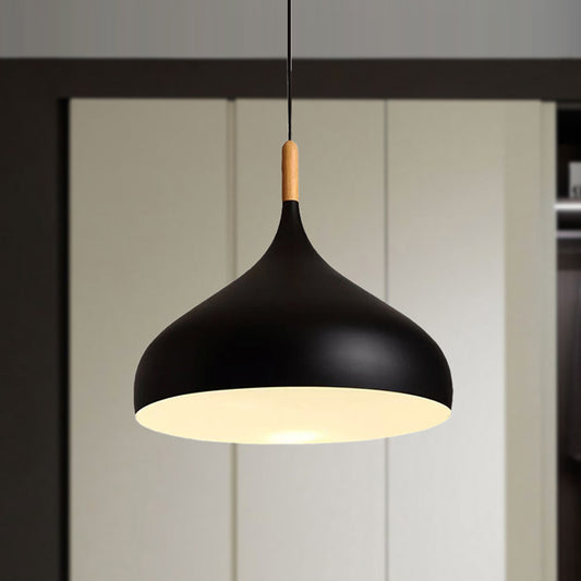 12.5"/16.5" W Dome Metallic Pendant Ceiling Lamp Simple Style 1 Head Dining Room Hanging Lamp in Black/White Clearhalo 'Ceiling Lights' 'Modern Pendants' 'Modern' 'Pendant Lights' 'Pendants' Lighting' 460147