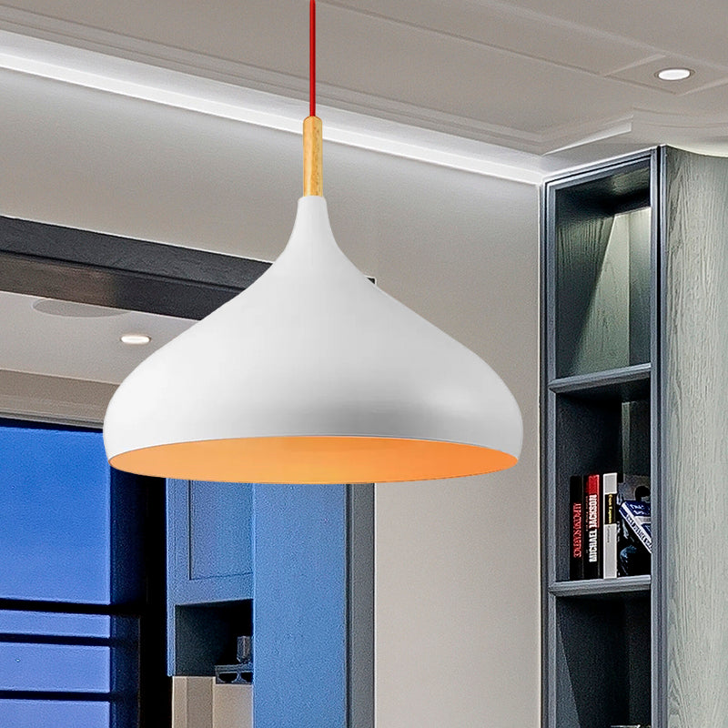 12.5"/16.5" W Dome Metallic Pendant Ceiling Lamp Simple Style 1 Head Dining Room Hanging Lamp in Black/White Clearhalo 'Ceiling Lights' 'Modern Pendants' 'Modern' 'Pendant Lights' 'Pendants' Lighting' 460148