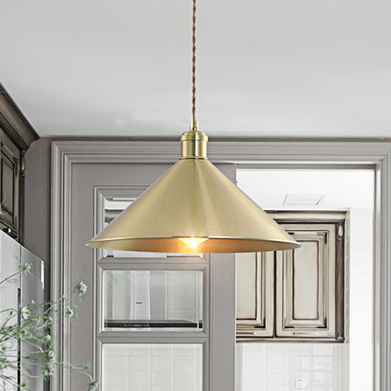 7"/9.5" W Cone Metal Hanging Light Fixture Industrial 1 Bulb Bedroom Pendant Lighting with Adjustable Cord in Brass Clearhalo 'Art Deco Pendants' 'Cast Iron' 'Ceiling Lights' 'Ceramic' 'Crystal' 'Industrial Pendants' 'Industrial' 'Metal' 'Middle Century Pendants' 'Pendant Lights' 'Pendants' 'Tiffany' Lighting' 460157