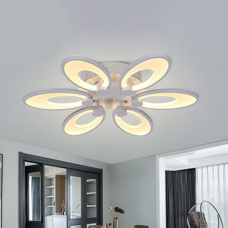 Flowers Dining Room Flush Mount Light Acrylic LED 4/6/9 Lights Modern Ceiling Mounted Fixture in Warm/White/Natural Light 6 White Clearhalo 'Ceiling Lights' 'Close To Ceiling Lights' 'Close to ceiling' 'Semi-flushmount' Lighting' 460174