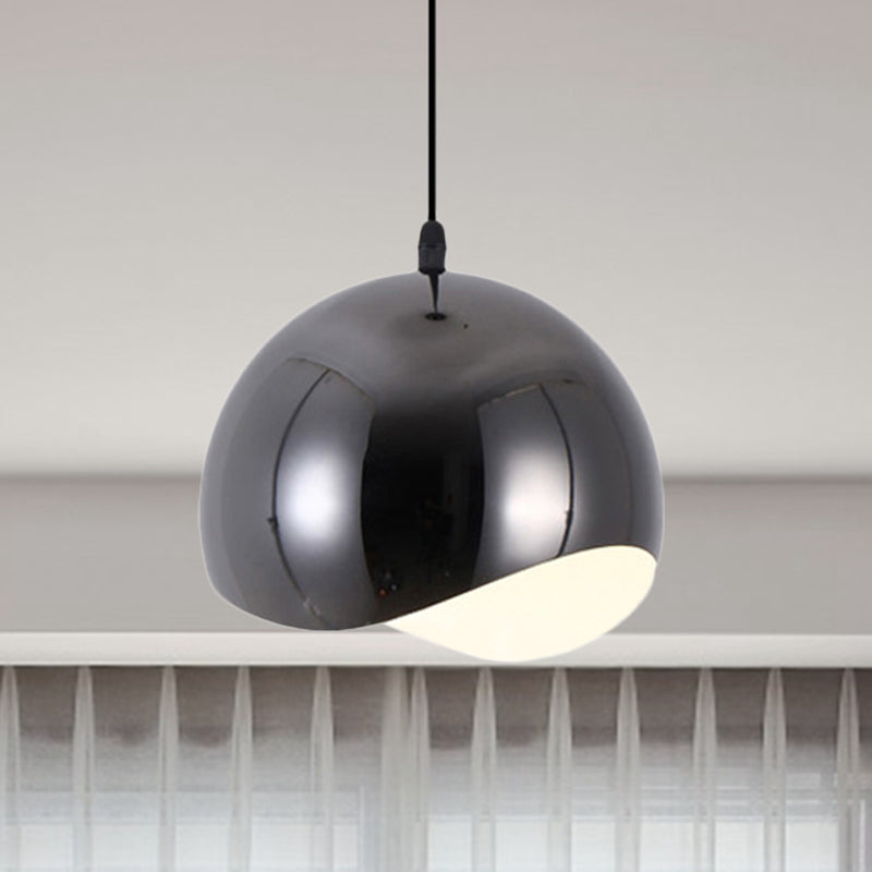 1 Head Kitchen Pendant Light Fixture with Waveforms Dome Metal Shade Modern Black/Chrome Hanging Lamp, 8"/12" W Clearhalo 'Ceiling Lights' 'Modern Pendants' 'Modern' 'Pendant Lights' 'Pendants' Lighting' 460240