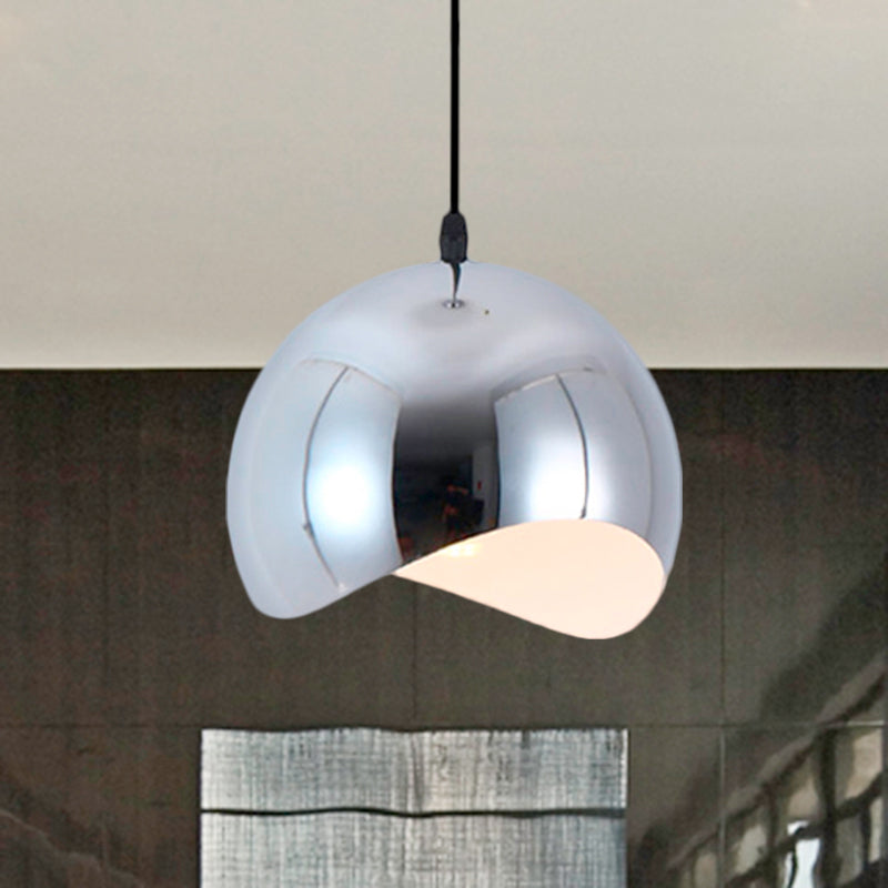 1 Head Kitchen Pendant Light Fixture with Waveforms Dome Metal Shade Modern Black/Chrome Hanging Lamp, 8"/12" W Clearhalo 'Ceiling Lights' 'Modern Pendants' 'Modern' 'Pendant Lights' 'Pendants' Lighting' 460241