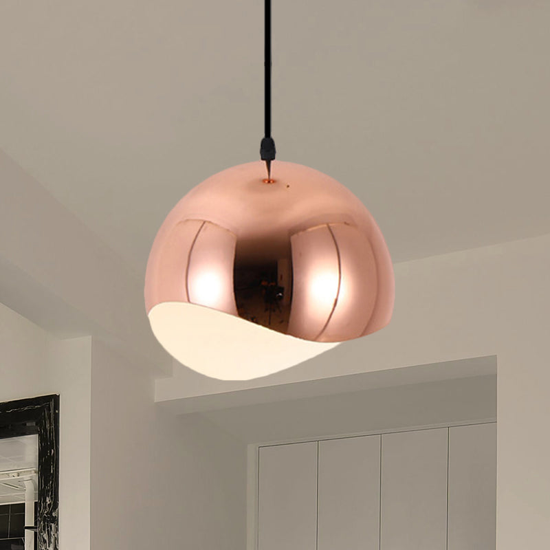 1 Head Kitchen Pendant Light Fixture with Waveforms Dome Metal Shade Modern Black/Chrome Hanging Lamp, 8"/12" W Clearhalo 'Ceiling Lights' 'Modern Pendants' 'Modern' 'Pendant Lights' 'Pendants' Lighting' 460242