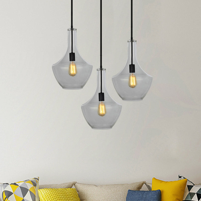 10.5"/12"/14" Wide Urn Shape Clear Glass Pendant Lamp Modernist 1 Light Black Hanging Pendant Light for Living Room Clearhalo 'Ceiling Lights' 'Glass shade' 'Glass' 'Modern Pendants' 'Modern' 'Pendant Lights' 'Pendants' Lighting' 460245