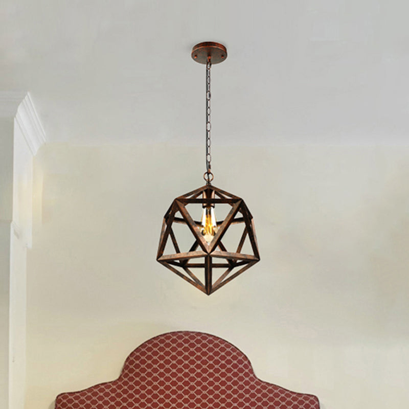 14"/18" Dia Geometric Metal Pendant Lighting Fixture Industrial 1 Bulb Dining Room Ceiling Light in Black/Rust Clearhalo 'Art Deco Pendants' 'Black' 'Cast Iron' 'Ceiling Lights' 'Ceramic' 'Crystal' 'Industrial Pendants' 'Industrial' 'Metal' 'Middle Century Pendants' 'Pendant Lights' 'Pendants' 'Rustic Pendants' 'Tiffany' Lighting' 460249