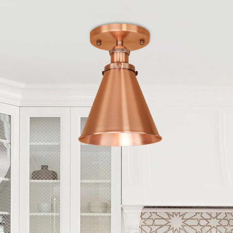 1 Light Metallic Semi Flush Light Vintage Style Rust/Copper Tapered Indoor Semi Flush Light Fixture Clearhalo 'Ceiling Lights' 'Close To Ceiling Lights' 'Close to ceiling' 'Semi-flushmount' Lighting' 460276