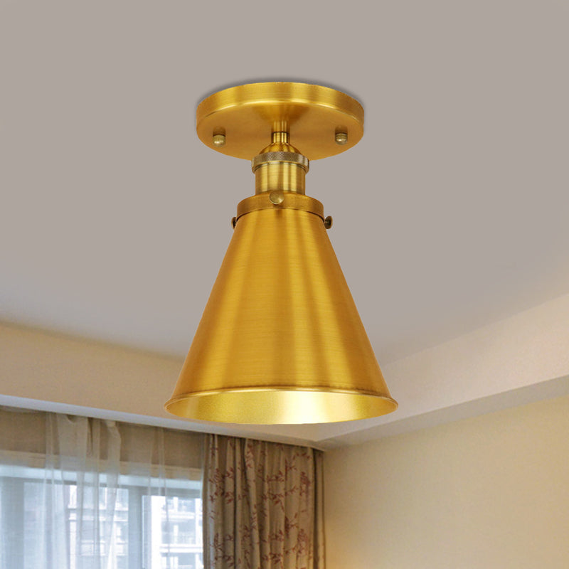 1 Light Metallic Semi Flush Light Vintage Style Rust/Copper Tapered Indoor Semi Flush Light Fixture Clearhalo 'Ceiling Lights' 'Close To Ceiling Lights' 'Close to ceiling' 'Semi-flushmount' Lighting' 460277