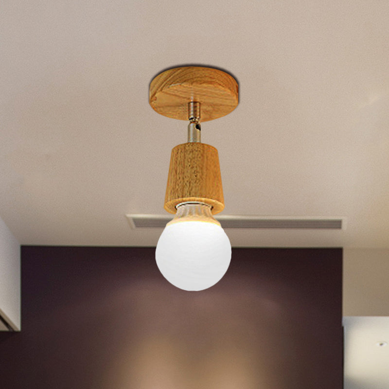 Wood Exposed Bulb Ceiling Lighting Loft Industrial 1 Light Bedroom Mini Semi Flush Light Fixture Clearhalo 'Ceiling Lights' 'Close To Ceiling Lights' 'Close to ceiling' 'Semi-flushmount' Lighting' 460301