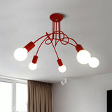 Red Twisted Semi Flush Light Industrial Loft Metal 5 Light Bedroom Semi Flush Mount Light Clearhalo 'Ceiling Lights' 'Close To Ceiling Lights' 'Close to ceiling' 'Semi-flushmount' Lighting' 460309