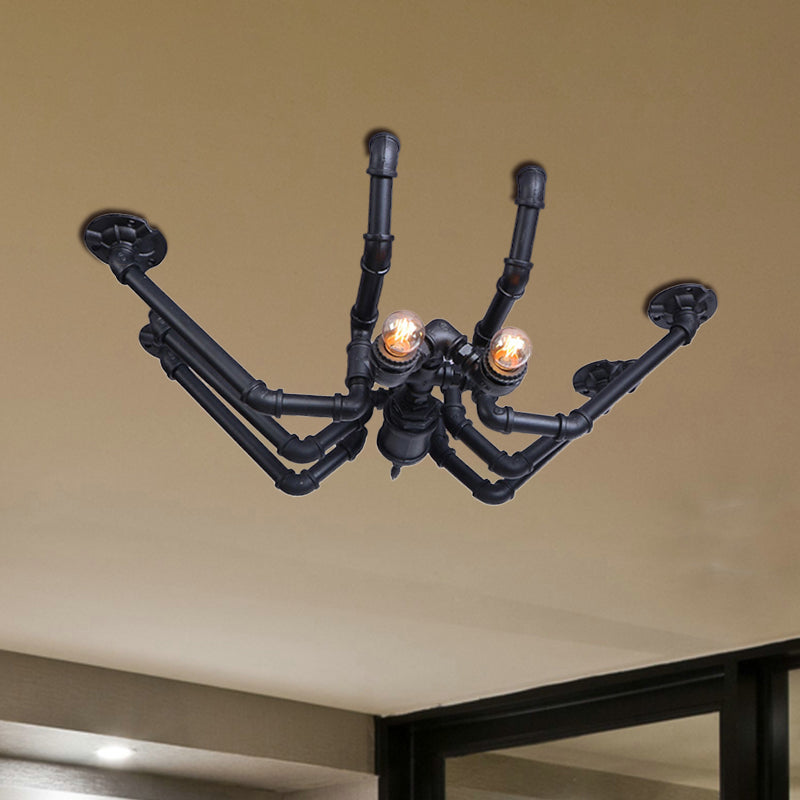 Metal Spider Ceiling Light Fixture Vintage Industrial 2 Bulbs Living Room Semi Flush Pendant Light in Black/Bronze Clearhalo 'Ceiling Lights' 'Close To Ceiling Lights' 'Close to ceiling' 'Semi-flushmount' Lighting' 460328