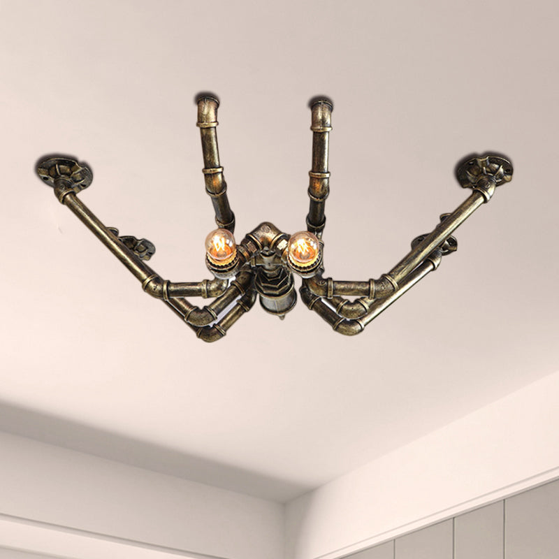 Metal Spider Ceiling Light Fixture Vintage Industrial 2 Bulbs Living Room Semi Flush Pendant Light in Black/Bronze Clearhalo 'Ceiling Lights' 'Close To Ceiling Lights' 'Close to ceiling' 'Semi-flushmount' Lighting' 460329