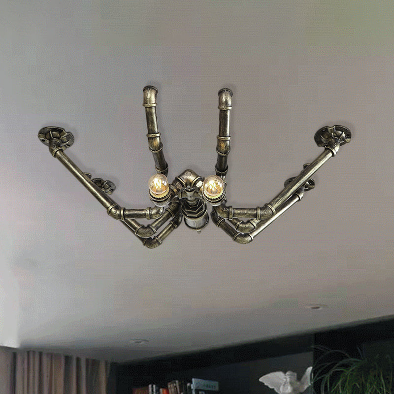 Metal Spider Ceiling Light Fixture Vintage Industrial 2 Bulbs Living Room Semi Flush Pendant Light in Black/Bronze Bronze Clearhalo 'Ceiling Lights' 'Close To Ceiling Lights' 'Close to ceiling' 'Semi-flushmount' Lighting' 460330