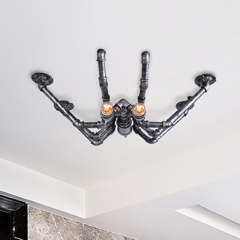 Metal Spider Ceiling Light Fixture Vintage Industrial 2 Bulbs Living Room Semi Flush Pendant Light in Black/Bronze Aged Silver Clearhalo 'Ceiling Lights' 'Close To Ceiling Lights' 'Close to ceiling' 'Semi-flushmount' Lighting' 460331