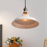 Loft Style Barn Shade Pendant Ceiling Light 10.5"/12"/15" W 1 Bulb Metallic Hanging Lamp in Black/White for Dining Table Clearhalo 'Art Deco Pendants' 'Black' 'Cast Iron' 'Ceiling Lights' 'Ceramic' 'Crystal' 'Industrial Pendants' 'Industrial' 'Metal' 'Middle Century Pendants' 'Pendant Lights' 'Pendants' 'Rustic Pendants' 'Tiffany' Lighting' 460339