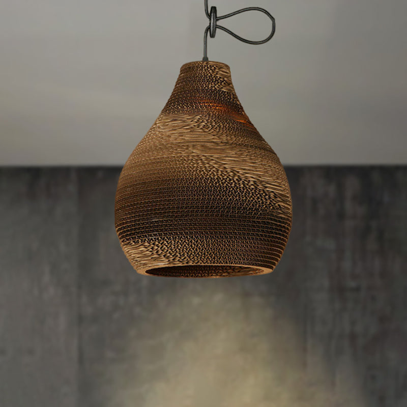 Contemporary Dome/Bowl Shade Suspension Light 1 Head Corrugated Paper Pendant Lamp in Brown Clearhalo 'Ceiling Lights' 'Modern Pendants' 'Modern' 'Pendant Lights' 'Pendants' Lighting' 460364