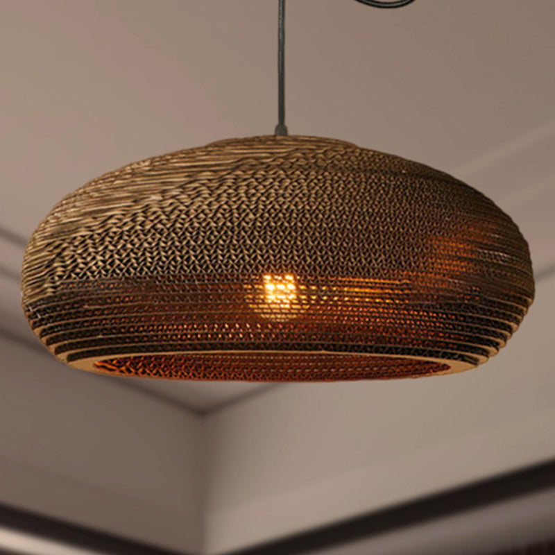 Contemporary Dome/Bowl Shade Suspension Light 1 Head Corrugated Paper Pendant Lamp in Brown Clearhalo 'Ceiling Lights' 'Modern Pendants' 'Modern' 'Pendant Lights' 'Pendants' Lighting' 460365