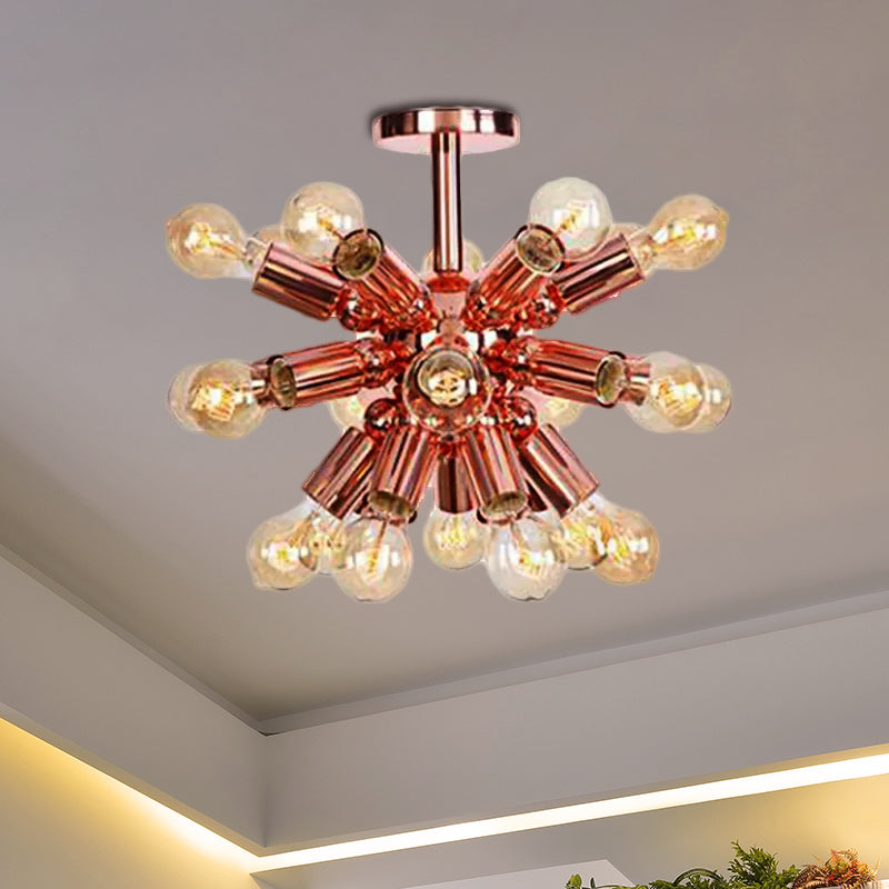 6/9 Heads Starburst Semi Flush Ceiling Light Vintage Copper Metal Semi Flush Light with Bare Bulb for Restaurant 12 Copper Clearhalo 'Ceiling Lights' 'Close To Ceiling Lights' 'Close to ceiling' 'Semi-flushmount' Lighting' 460372