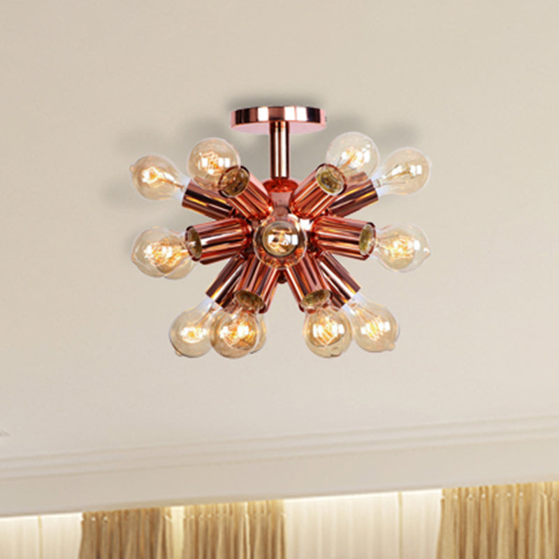 6/9 Heads Starburst Semi Flush Ceiling Light Vintage Copper Metal Semi Flush Light with Bare Bulb for Restaurant 18 Copper Clearhalo 'Ceiling Lights' 'Close To Ceiling Lights' 'Close to ceiling' 'Semi-flushmount' Lighting' 460374