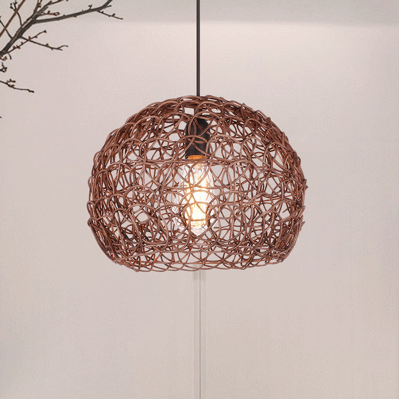 Semi Globe Hanging Ceiling Light with Adjustable Cord Loft Style 1 Light Pendant Lamp in Brown Brown Clearhalo 'Ceiling Lights' 'Modern Pendants' 'Modern' 'Pendant Lights' 'Pendants' Lighting' 460376