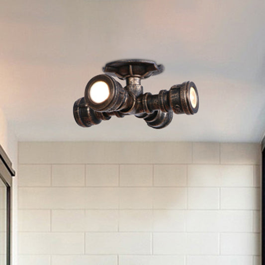 Sputnik Balcony Semi Flush Light with Pipe Rustic Industrial Wrought Iron 4 Lights Aged Bronze Ceiling Fixture Clearhalo 'Ceiling Lights' 'Close To Ceiling Lights' 'Close to ceiling' 'Semi-flushmount' Lighting' 460403