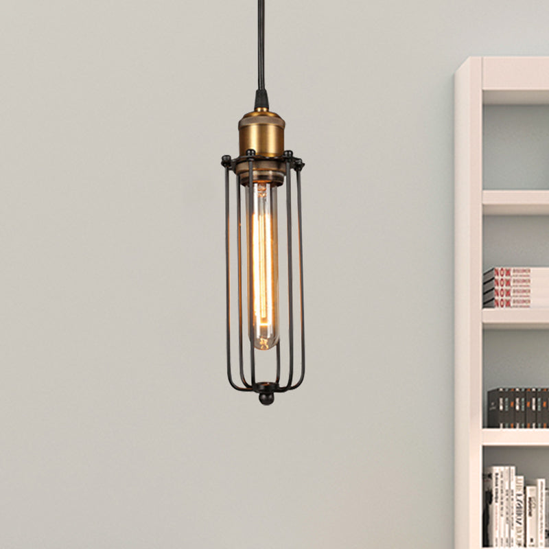 1 Head Tubed Pendant Lighting with Cage Shade Industrial Brass Finish Metal Hanging Ceiling Light Clearhalo 'Art Deco Pendants' 'Cast Iron' 'Ceiling Lights' 'Ceramic' 'Crystal' 'Industrial Pendants' 'Industrial' 'Metal' 'Middle Century Pendants' 'Pendant Lights' 'Pendants' 'Tiffany' Lighting' 460411