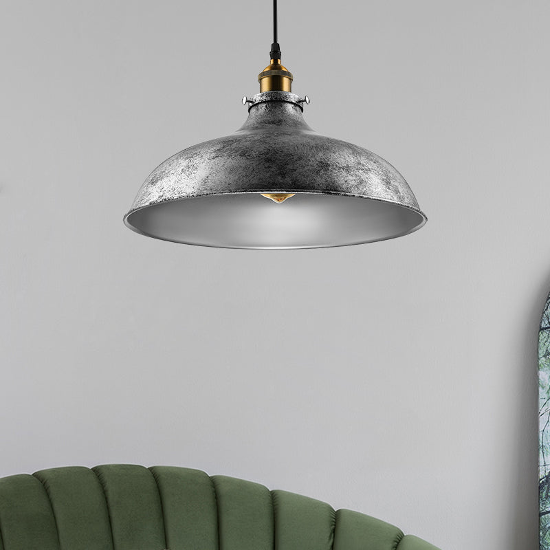 1 Light Dome Ceiling Light Antique Stylish Silver Gray Iron Hanging Ceiling Light with Cord for Living Room Clearhalo 'Art Deco Pendants' 'Cast Iron' 'Ceiling Lights' 'Ceramic' 'Crystal' 'Industrial Pendants' 'Industrial' 'Metal' 'Middle Century Pendants' 'Pendant Lights' 'Pendants' 'Tiffany' Lighting' 460430