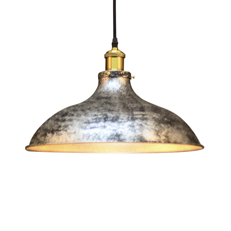 1 Light Pendant Ceiling Light Antique Style Bowl Iron Hanging Lamp with Adjustable Cord in Brass/Aged Silver Clearhalo 'Art Deco Pendants' 'Cast Iron' 'Ceiling Lights' 'Ceramic' 'Crystal' 'Industrial Pendants' 'Industrial' 'Metal' 'Middle Century Pendants' 'Pendant Lights' 'Pendants' 'Tiffany' Lighting' 460433