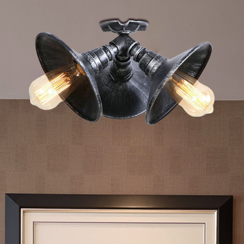 3 Heads Saucer Ceiling Light Antique Stylish Bronze/Aged Silver Wrought Iron Semi Flush Mount for Foyer Clearhalo 'Ceiling Lights' 'Close To Ceiling Lights' 'Close to ceiling' 'Semi-flushmount' Lighting' 460457