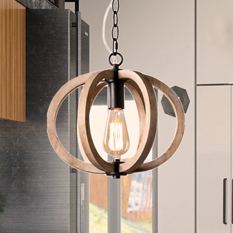 Single Light Globe Pendant Lamp Height Adjustable Rustic Wood Hanging Light for Bedroom Clearhalo 'Ceiling Lights' 'Pendant Lights' 'Pendants' Lighting' 460501