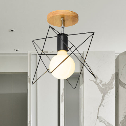 Mini Triangle/Urn Metal Semi Flush Light with Wire Guard Industrial Retro 1 Head Bedroom Ceiling Light Fixture Clearhalo 'Ceiling Lights' 'Close To Ceiling Lights' 'Close to ceiling' 'Semi-flushmount' Lighting' 460517