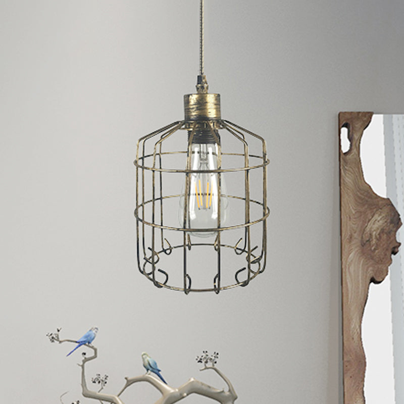 Industrial Wire Frame Hanging Light 1 Head Metallic Pendant Lamp Adjustable Cord in Dark Rust Clearhalo 'Art Deco Pendants' 'Cast Iron' 'Ceiling Lights' 'Ceramic' 'Crystal' 'Industrial Pendants' 'Industrial' 'Metal' 'Middle Century Pendants' 'Pendant Lights' 'Pendants' 'Tiffany' Lighting' 460526