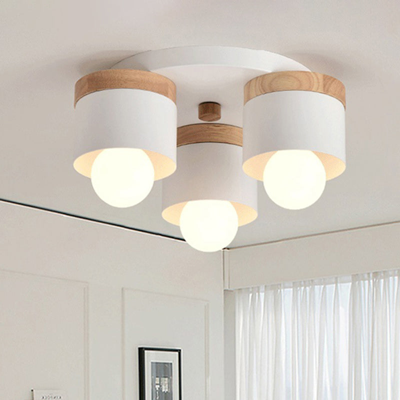 3/7 Heads Cylinder Ceiling Lights Flush Mount Modern Metal Wooden Ceiling Fixture for Indoor Clearhalo 'Ceiling Lights' 'Close To Ceiling Lights' 'Close to ceiling' 'Semi-flushmount' Lighting' 460583