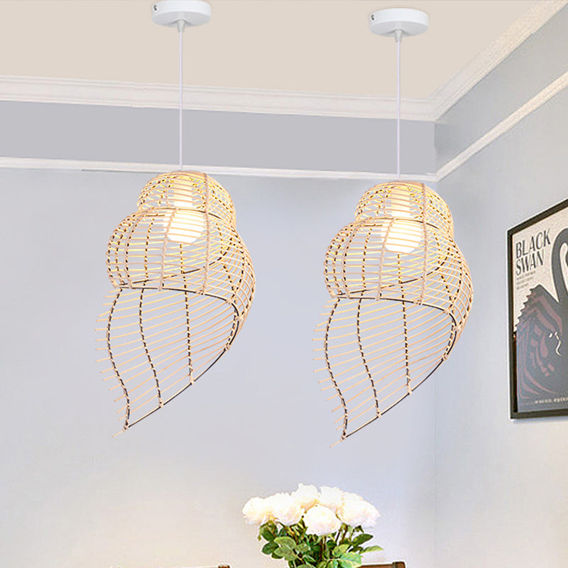 Rattan Conch Shaped Pendant Lamp Rustic Single Head Drop Light for Restaurant Dining Room Clearhalo 'Ceiling Lights' 'Pendant Lights' 'Pendants' Lighting' 460590