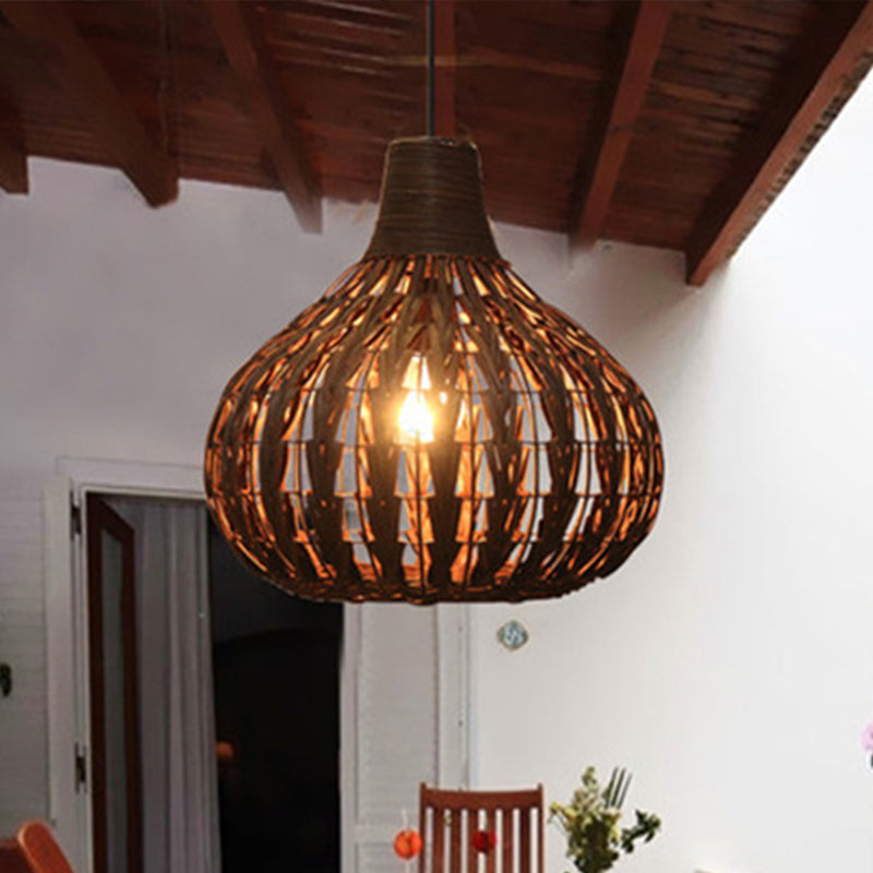 Hand-Woven Rattan Gourd Hanging Pendant Lamp Rustic 1 Light Hanging Fixture for Restaurant Clearhalo 'Ceiling Lights' 'Pendant Lights' 'Pendants' Lighting' 460593