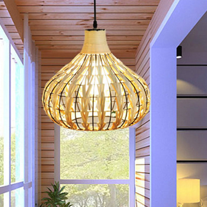 Hand-Woven Rattan Gourd Hanging Pendant Lamp Rustic 1 Light Hanging Fixture for Restaurant Clearhalo 'Ceiling Lights' 'Pendant Lights' 'Pendants' Lighting' 460594