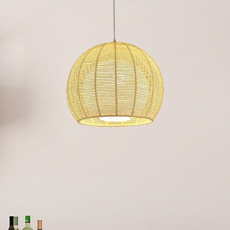 Beige/Flaxen Orb Hanging Light Rustic Rope Shade Single Pendant Lamp over Dining Table Clearhalo 'Ceiling Lights' 'Pendant Lights' 'Pendants' Lighting' 460596