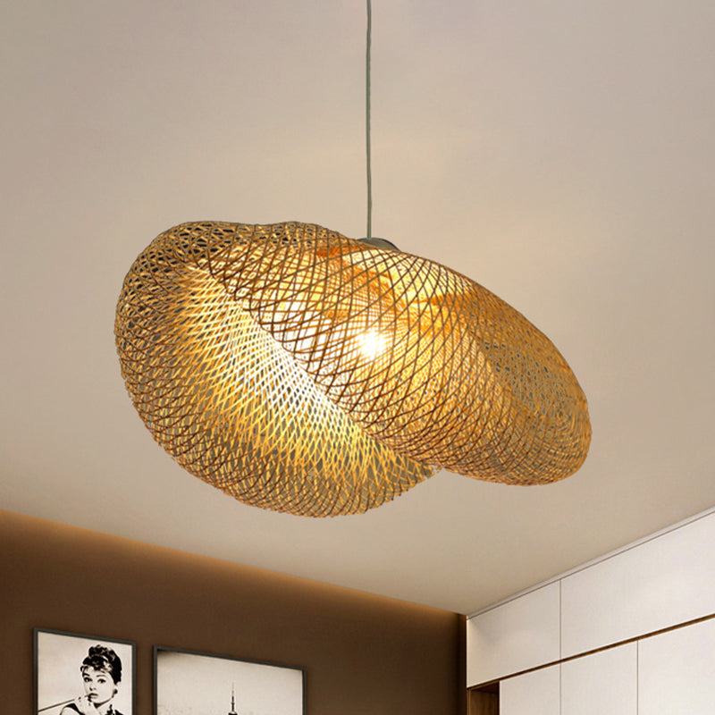 Asian Style Hat Shaped Hanging Pendant Rattan 1 Light Ceiling Hanging Lamp over Dining Table Clearhalo 'Ceiling Lights' 'Pendant Lights' 'Pendants' Lighting' 460613