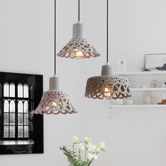 Etched Pendant Lighting in Nordic Style Concrete 1 Light Grey/White/Yellow Hanging Light with Geometric/Bell/Flared Shade Clearhalo 'Ceiling Lights' 'Modern Pendants' 'Modern' 'Pendant Lights' 'Pendants' Lighting' 460629