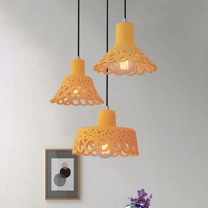 Etched Pendant Lighting in Nordic Style Concrete 1 Light Grey/White/Yellow Hanging Light with Geometric/Bell/Flared Shade Clearhalo 'Ceiling Lights' 'Modern Pendants' 'Modern' 'Pendant Lights' 'Pendants' Lighting' 460630