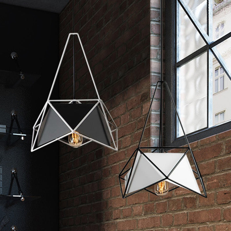 Contemporary Polygon Hanging Lamp with Wire Cage Shade Metal 1 Light Dining Room Pendant Light in Black/White/Black Gold Clearhalo 'Ceiling Lights' 'Modern Pendants' 'Modern' 'Pendant Lights' 'Pendants' Lighting' 460634