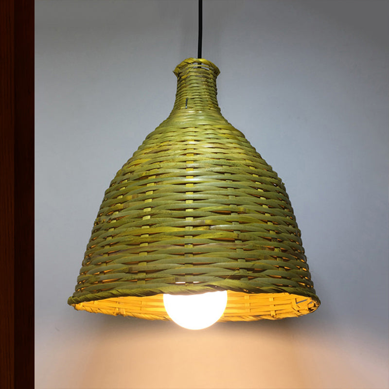 Knitted Bamboo Bell Shade Pendant Light Rustic 1 Head Luminaire Lighting for Retaurant Clearhalo 'Ceiling Lights' 'Pendant Lights' 'Pendants' Lighting' 460636